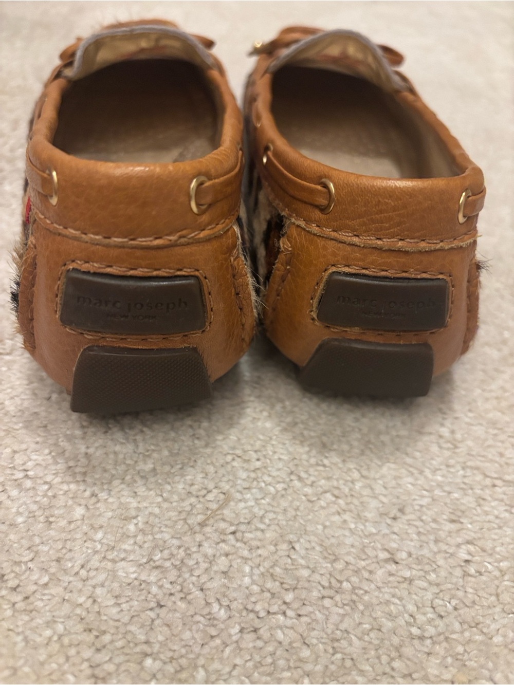 Marc Joseph Tan Leather Moccasins with Leopard Haircalf Accents - Picture 5 of 6